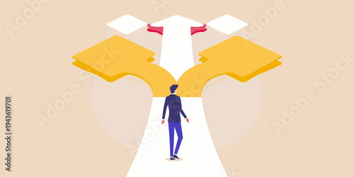 A person contemplates a path diverging into two distinct options
