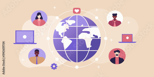 Global connections diverse people interacting through technology and worldwide networks