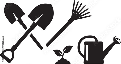 Gardening tools and equipment for planting and growth care