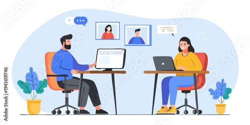 Remote team collaborating in a virtual meeting using video conferencing