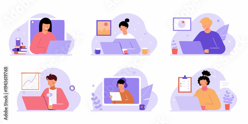 Diverse people collaborating remotely using laptops and video conferencing