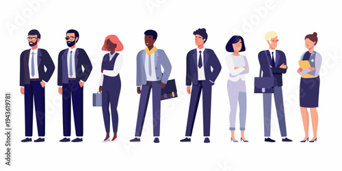 Diverse group of business professionals standing in a row illustrated style
