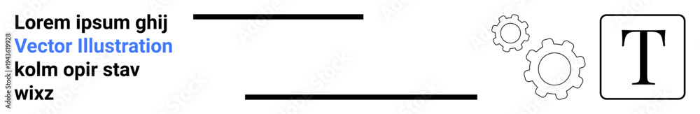 Obraz premium Editorial design, content creation, technology systems, workflow optimization, data integration, template design. Text layout with gears and placeholder text. Editorial design and technology systems
