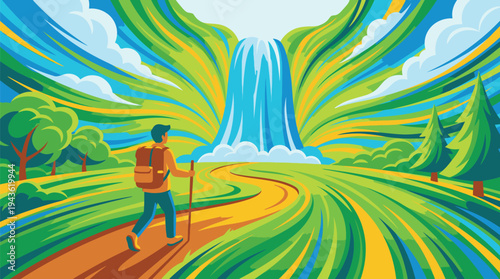 Colorful Artistic Waterfall Landscape with Vibrant Nature Scene.