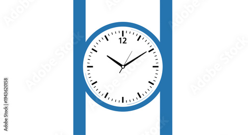 Minimalist clock face design positioned between two vertical blue stripes for time management and punctuality concepts.