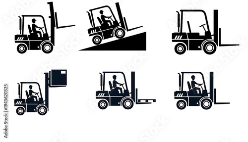 Forklift icons - Forklift silhouettes with 6 different icons.