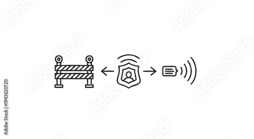 Security barrier with person shield and wireless signal icon.