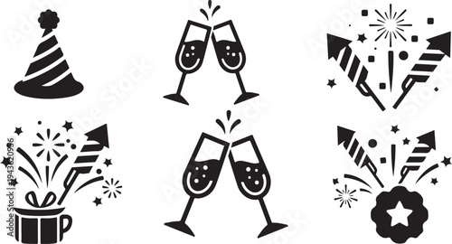 New Year Celebration Icons and Party Symbols Set
