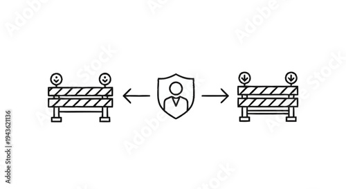 Security Barrier Protection Concept with Shield and Person Icon.