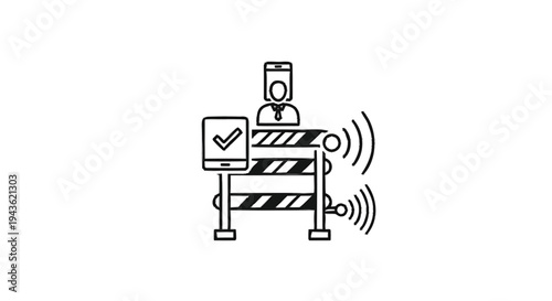 Security checkpoint with digital verification and wireless signals.