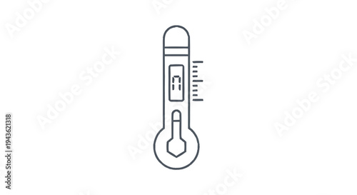 Simple Line Art Icon of a Thermometer Measuring Temperature.