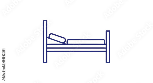Simple Line Art Icon of a Bed with Pillow.