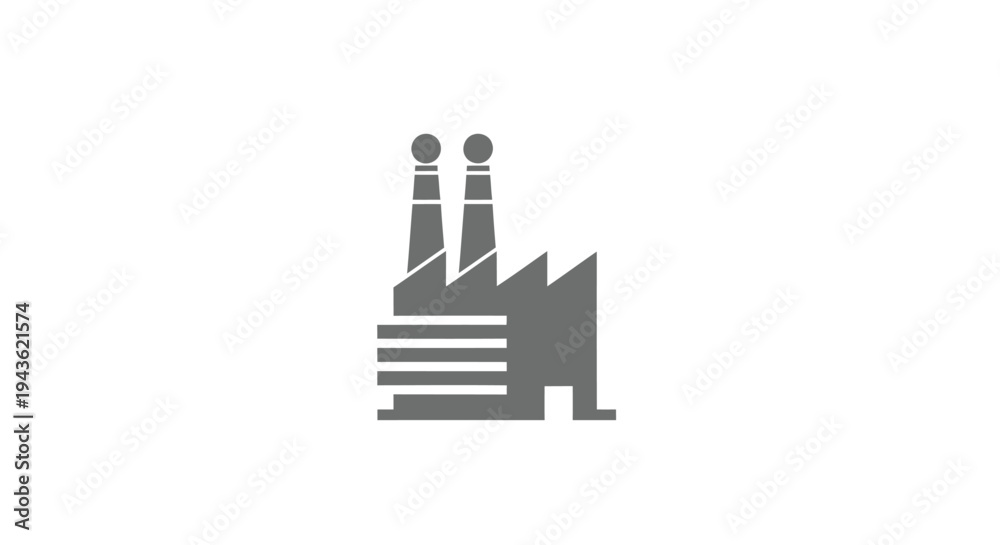Fototapeta premium Simple gray factory icon with two chimneys on white background.