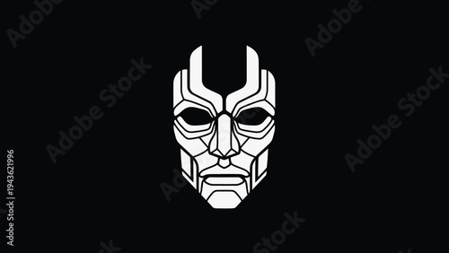 Stylized Futuristic Mask Design on Black Background.