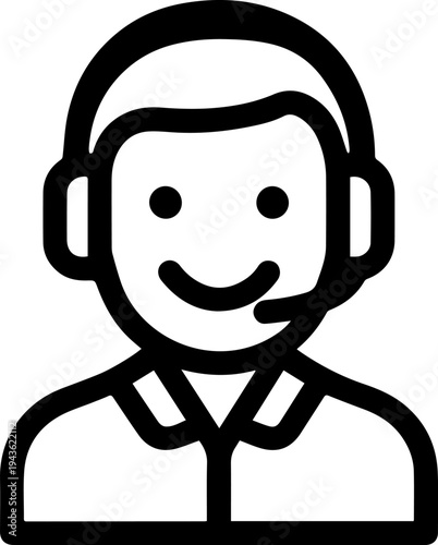 Hand Drawn Male Customer Service Agent Black and White Avatar Illustration in Minimal Line Art Style Design