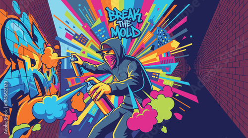 Dynamic Digital Art of a Rapper Performing.