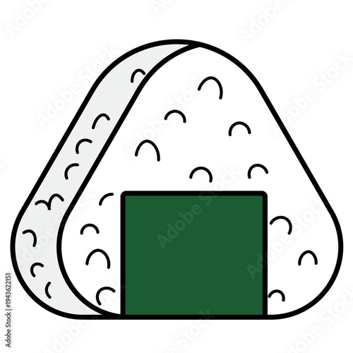 Cute onigiri rice ball illustration with simple flat vector style. Traditional Japanese food icon suitable for restaurant menus, food illustrations, and Asian cuisine designs.
