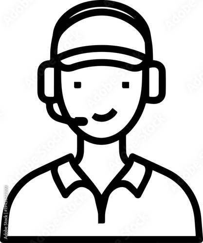Hand Drawn Male Customer Service Agent Black and White Avatar Illustration in Minimal Line Art Style Design