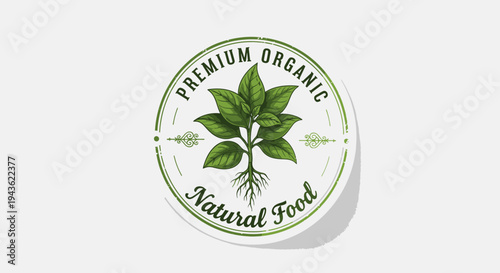 Organic food logo with green leaf.