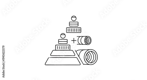 Stacking Rings and Cylinders with Plus Sign Symbol.