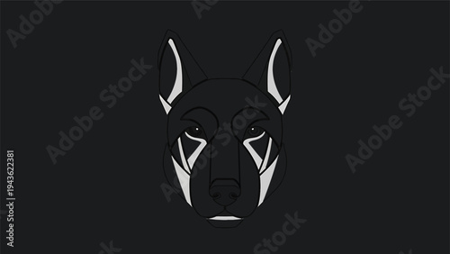 Stylized Dark German Shepherd Dog Face Graphic.