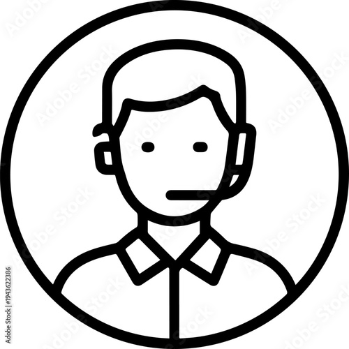 Hand Drawn Male Customer Service Agent Black and White Avatar Illustration in Minimal Line Art Style Design
