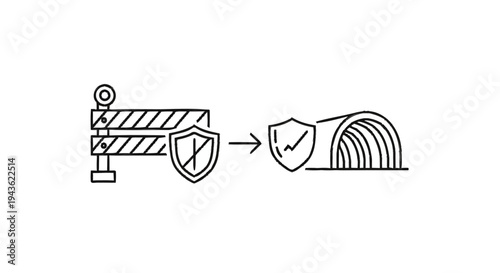 Security Barrier Transition to Safe Tunnel Iconography.