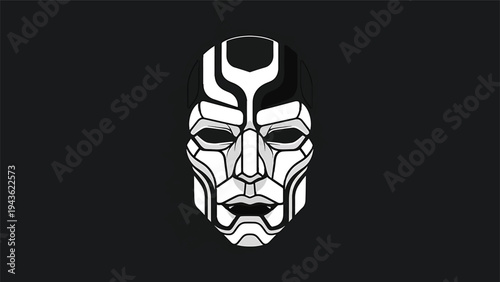 Stylized Futuristic Mask With Geometric Patterns and Dark Background.
