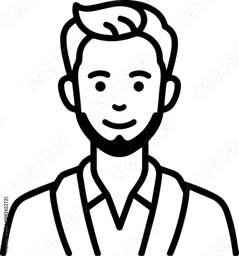 Hand Drawn Male Customer Service Agent Black and White Avatar Illustration in Minimal Line Art Style Design