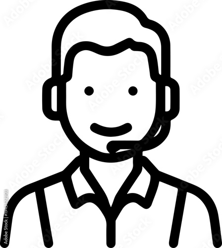 Hand Drawn Male Customer Service Agent Black and White Avatar Illustration in Minimal Line Art Style Design
