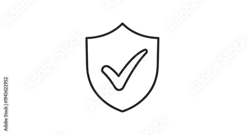 Simple Line Art Shield with Check Mark Icon.