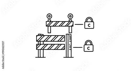 Security Barrier with Padlock Icon Illustration.