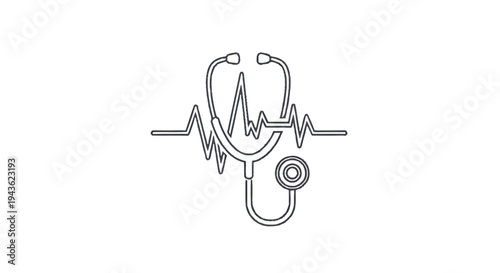 Stethoscope and Heartbeat Line Art Medical Symbol.