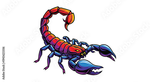 Vibrant Blue Ram Mascot with Stylized Horns and Swirling Red and Green Accents