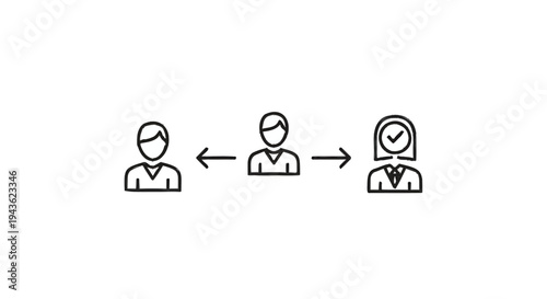 Social distancing concept with people icons and arrows.