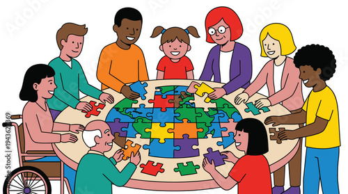 Diverse Group of People Playing Puzzle Game.