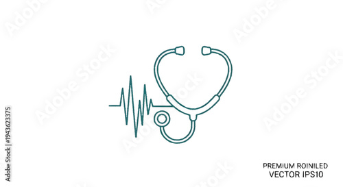 Stethoscope and Heartbeat Line Art Medical Symbol.
