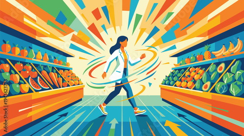 Young Woman Shopping in Supermarket Aisle.