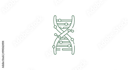 Stylized DNA double helix structure illustration with small spheres.