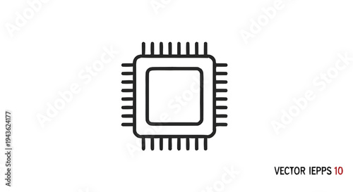 Simple Line Art Icon of a Computer Microprocessor Chip.