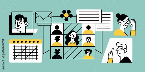 People connecting virtually through video calls and digital communication methods