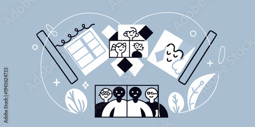 Abstract illustration depicting connection communication and diverse people