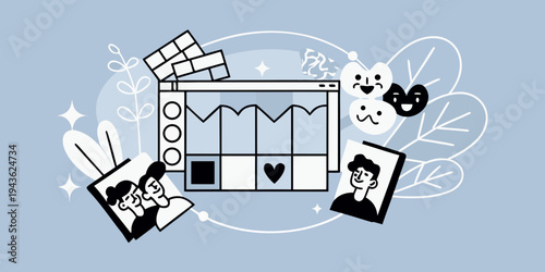 Digital content creation with illustrations charts and playful character designs