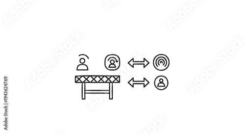 Social distancing concept with people icons and barrier.