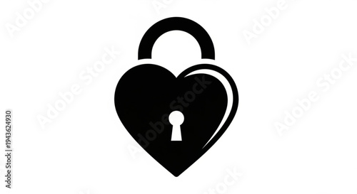 Heart shaped lock with keyhole symbol on white background representing love and security concept