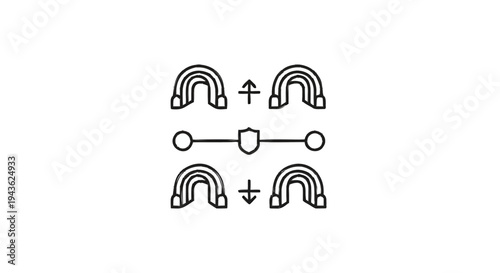 Set of Four Magnets and Shield Symbol.