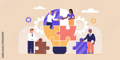 Teamwork and innovation diverse people building an idea together