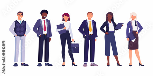 Diverse group of business professionals standing in a row illustrated style