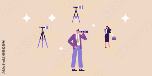 Filmmaking crew with cameras and a director observing the scene