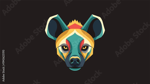 Stylized Geometric Hyena Head Portrait Vibrant Colors.